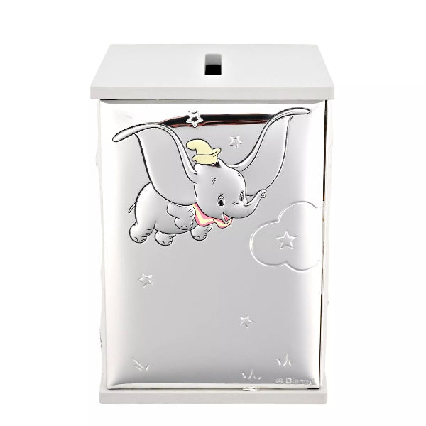 Decorative box with Dumbo the elephant design on a white background