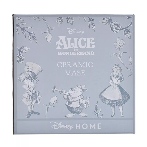 Disney Alice in Wonderland ceramic vase packaging with characters and 'Disney Home' branding.