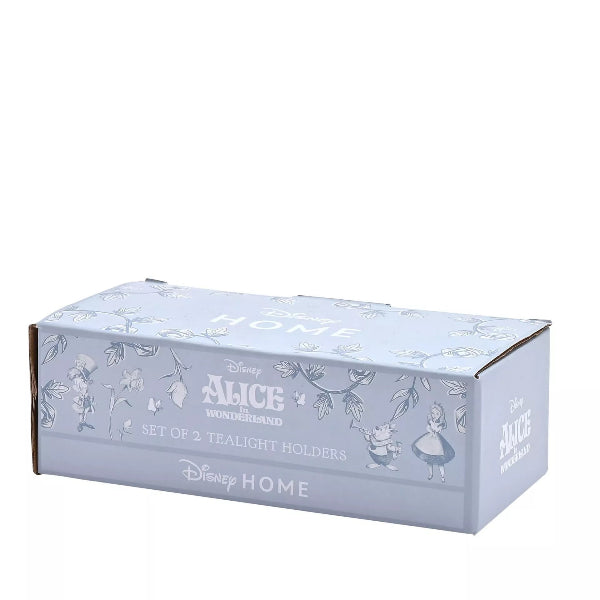 Box of Disney Alice in Wonderland tealight holders on a white background