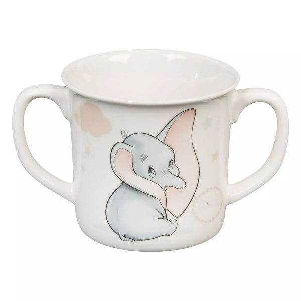 White mug with cartoon character on a white background