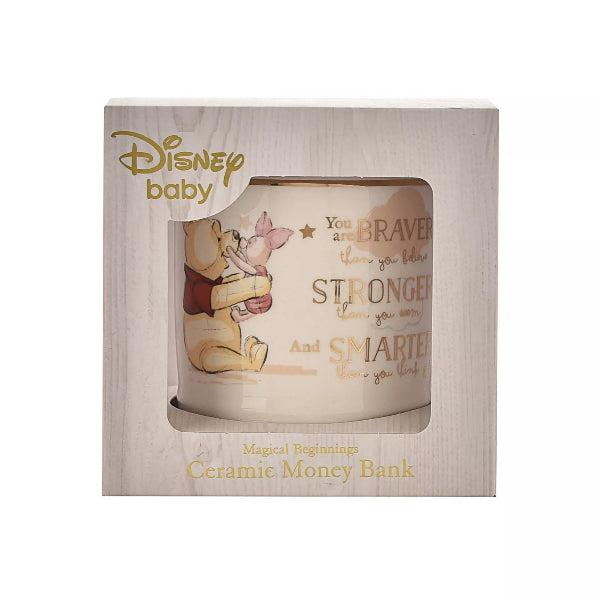 Disney baby ceramic money bank in packaging with text