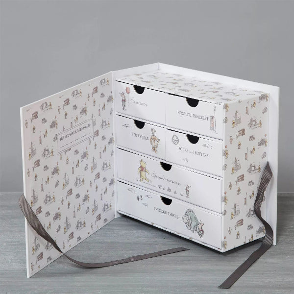 White dresser with patterned doors on a gray background