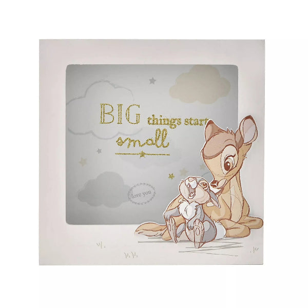 Decorative frame with cartoon characters and 'BIG things start small' text on a white background