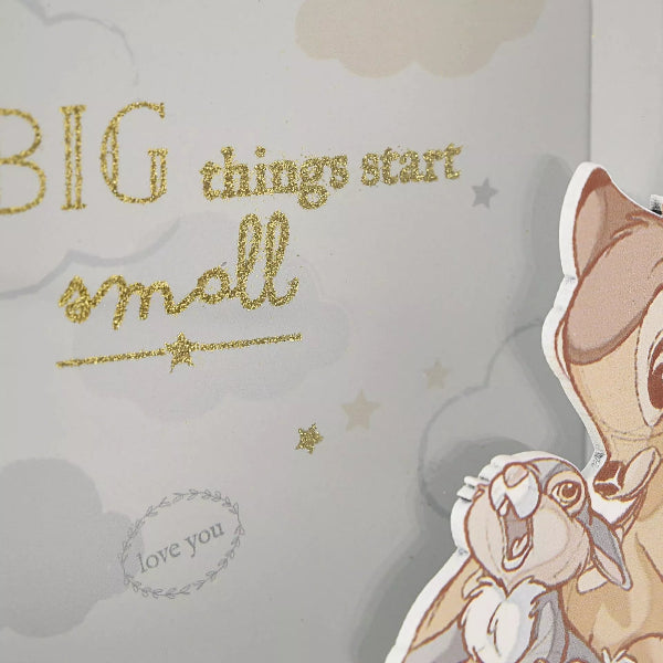 Cartoon character with 'BIG things start small' text on a gray background