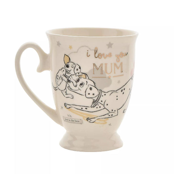 Mug with cartoon dogs and 'I love you Mum' text on a white background
