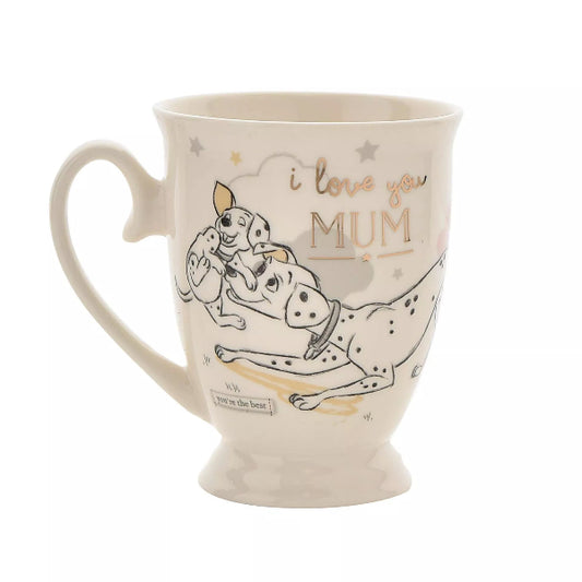 Mug with cartoon dogs and 'I love you Mum' text on a white background