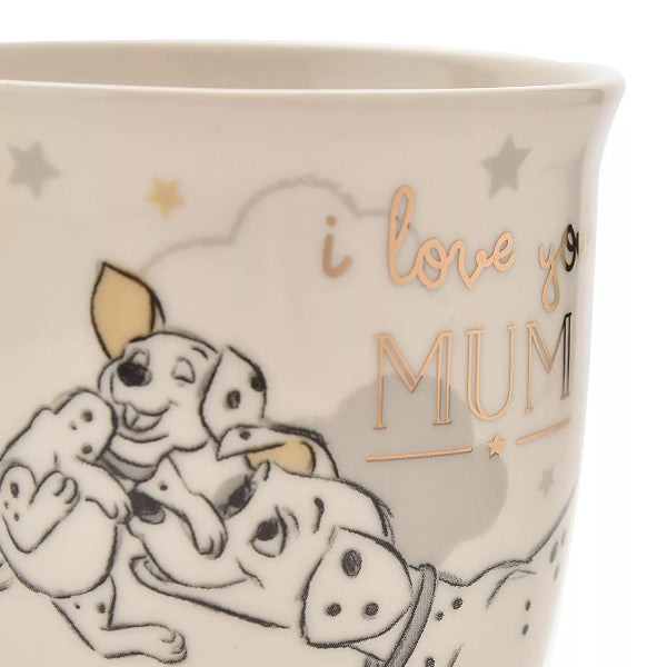 Ceramic mug with cartoon characters and 'I love you Mum' text on a white background