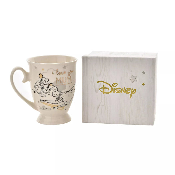 Mug with Disney design and 'I love you mum' text, accompanied by a wooden box with Disney logo.