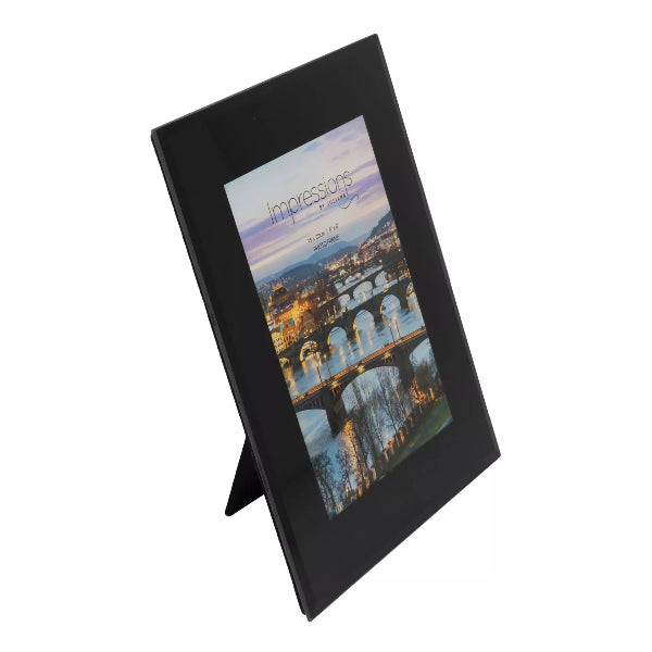 Impressions Black Glass Plain Design Picture Photo Frame  6" x 8"