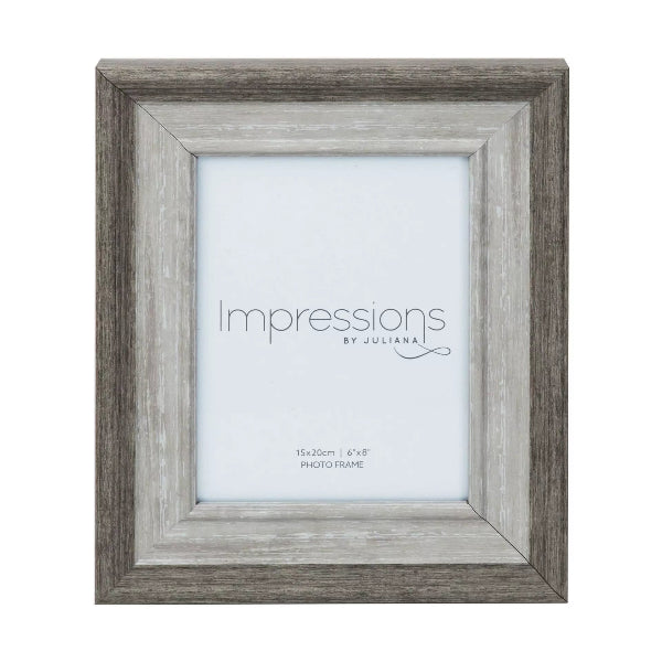 Wooden photo frame with 'Impressions by Juliana' branding on a white background