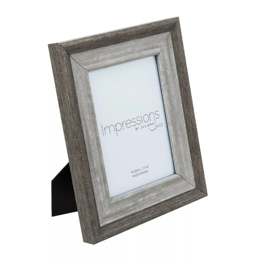 Wooden picture frame with 'Impressions' branding on a white background