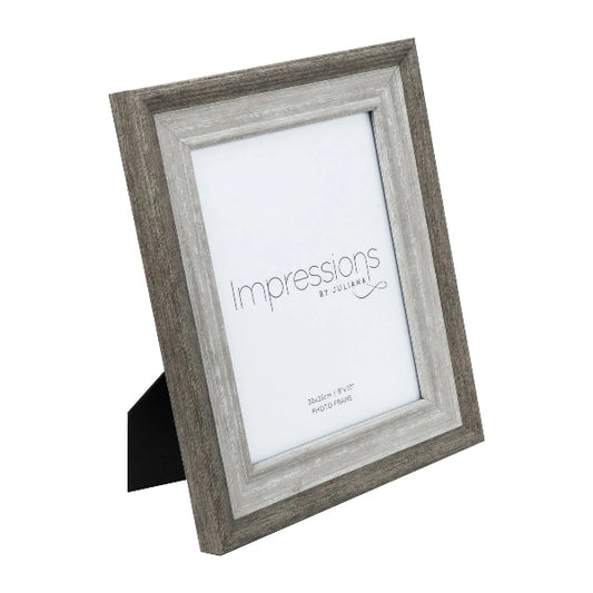 Wooden photo frame with 'Impressions by Juliana' branding on a white background