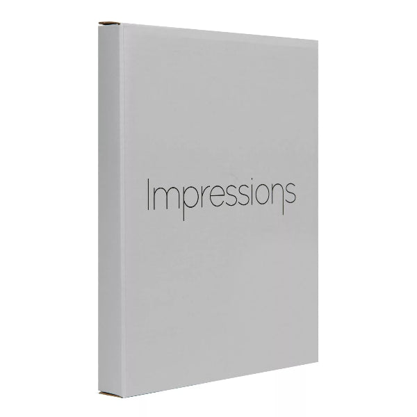 White box with 'Impressions' branding on a white background