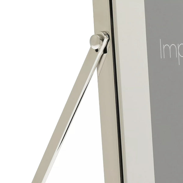 Metal standee with a gray background