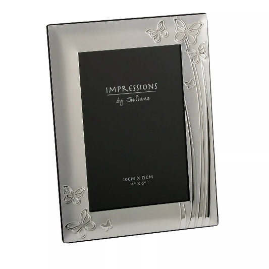 Impressions 2 Tone Silverplated Photo Frame Butterfly Design 4" x 6"