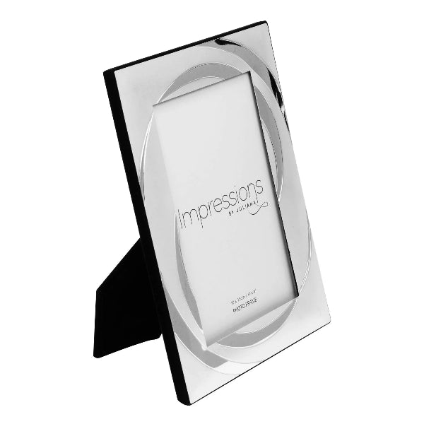 Silver photo frame with 'Impressions by Juliana' branding on a white background