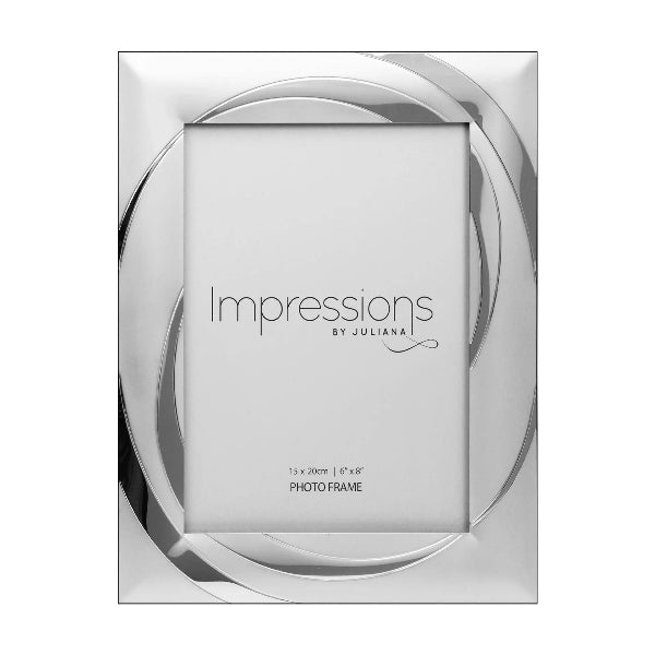 Silver photo frame with 'Impressions by Juliana' branding on a white background