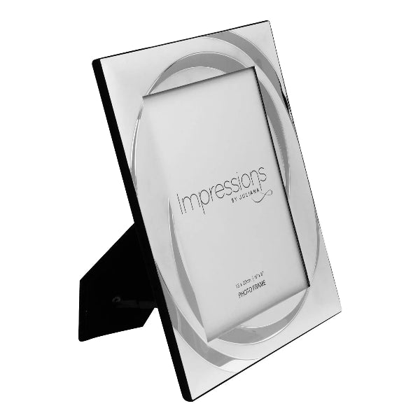 Silver photo frame with 'Impressions' branding on a white background