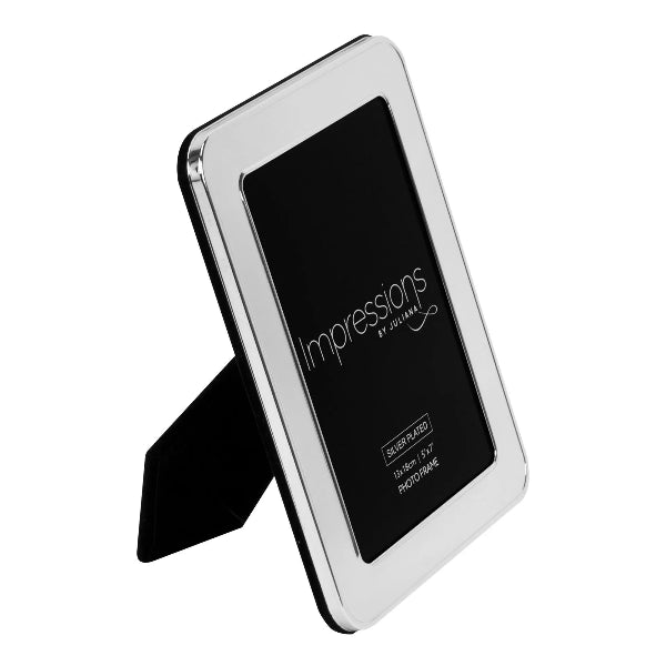 Silver photo frame with 'Impressions' branding on a white background