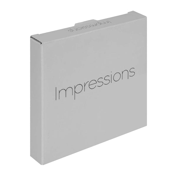 Gray box with 'Impressions' branding on a white background