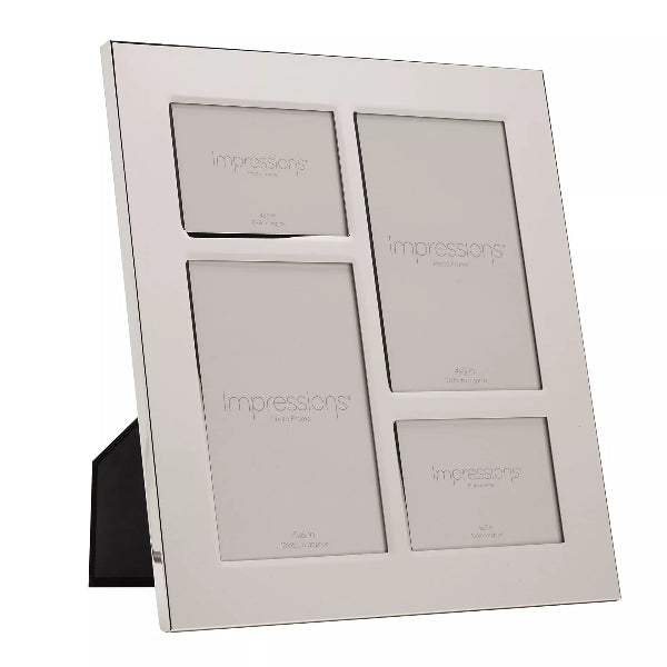 Silver multi-picture frame with 'impressions' branding on a white background