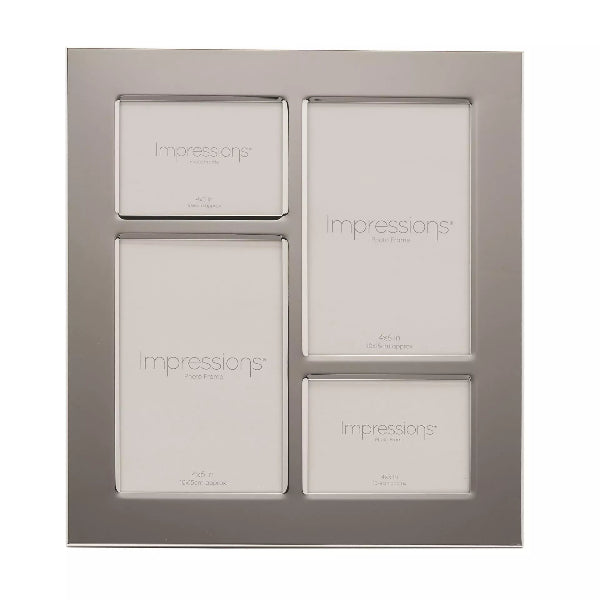Gray photo frame with four square sections, each labeled 'Impressions'.