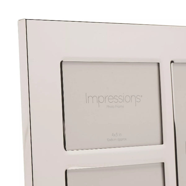 Silver multi-shot photo frame with 'Impressions' branding on a white background