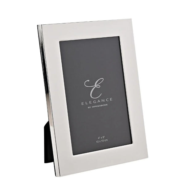 Silver photo frame with 'Elegance by Impressions' branding on a white background