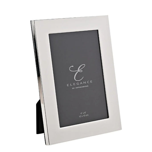 Silver photo frame with 'Elegance by Impressions' branding on a white background