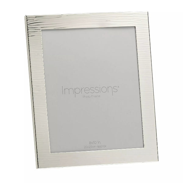 Silver photo frame with 'Impressions' branding on a white background