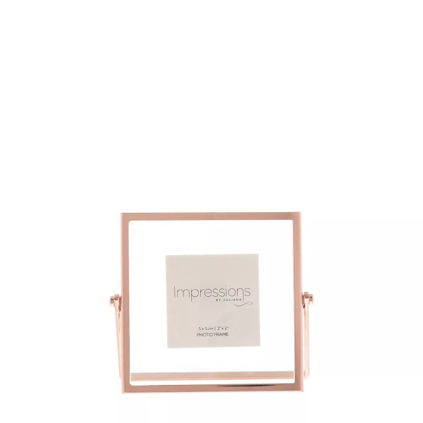 Rose gold photo frame with 'Impressions' branding on a white background