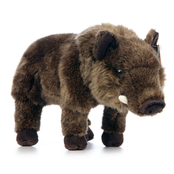 Plush toy resembling a boar on a white background