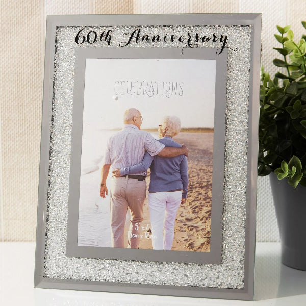 60th Anniversary photo frame with a couple on a beach