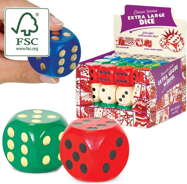 Tobar Extra Large Wooden Dice - 1 Colour Sent at Random